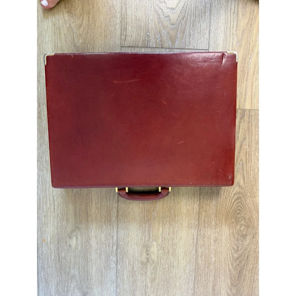 Tumi Italy Vintage Leather Attache Briefcase Brown Hard Sided Cagiva Lock Key